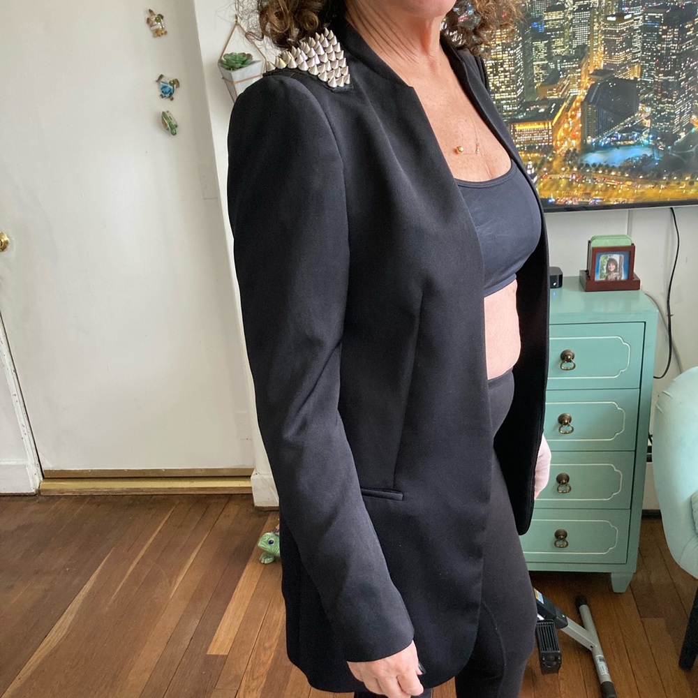 Zara lined, sleek blazer, padded shoulders and 50 silver spikes on each shoulder